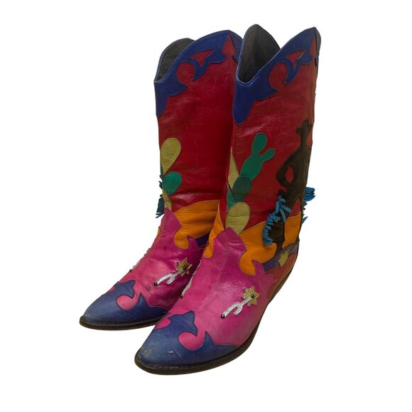 Zalo Women’s Multicolor Leather Western Cowboy Embroidered Desert Boots Size 7M - Picture 3 of 11